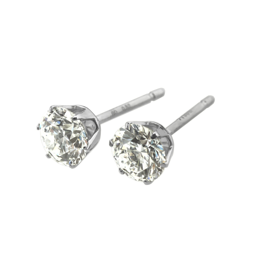 【ALTRO】K18 プラチナ ラボグロウンダイヤ 計1.0ct 6本爪 一粒 ダイヤ スタッドピアス