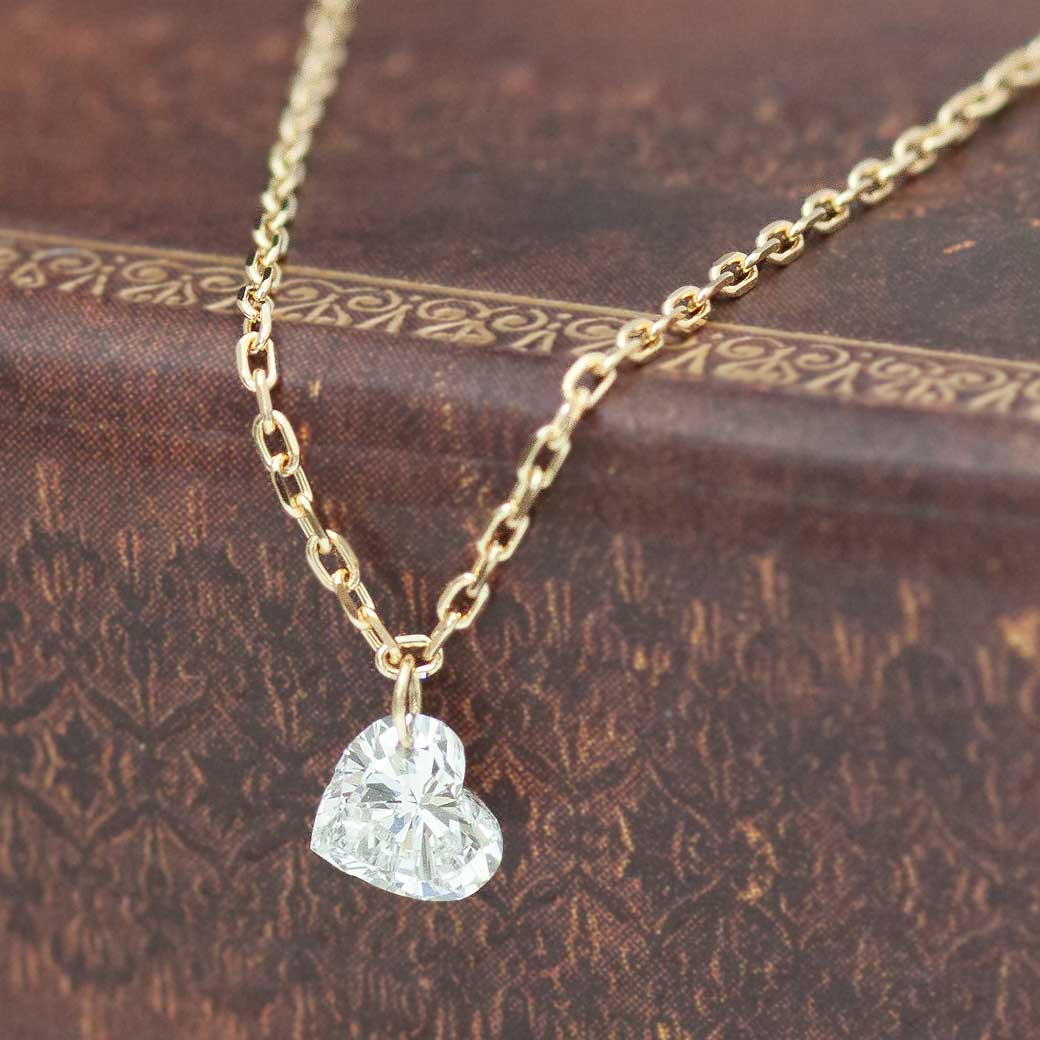 【Natural】K10 天然ダイヤモンド フレームレス ハートダイヤ ネックレス 0.18ct