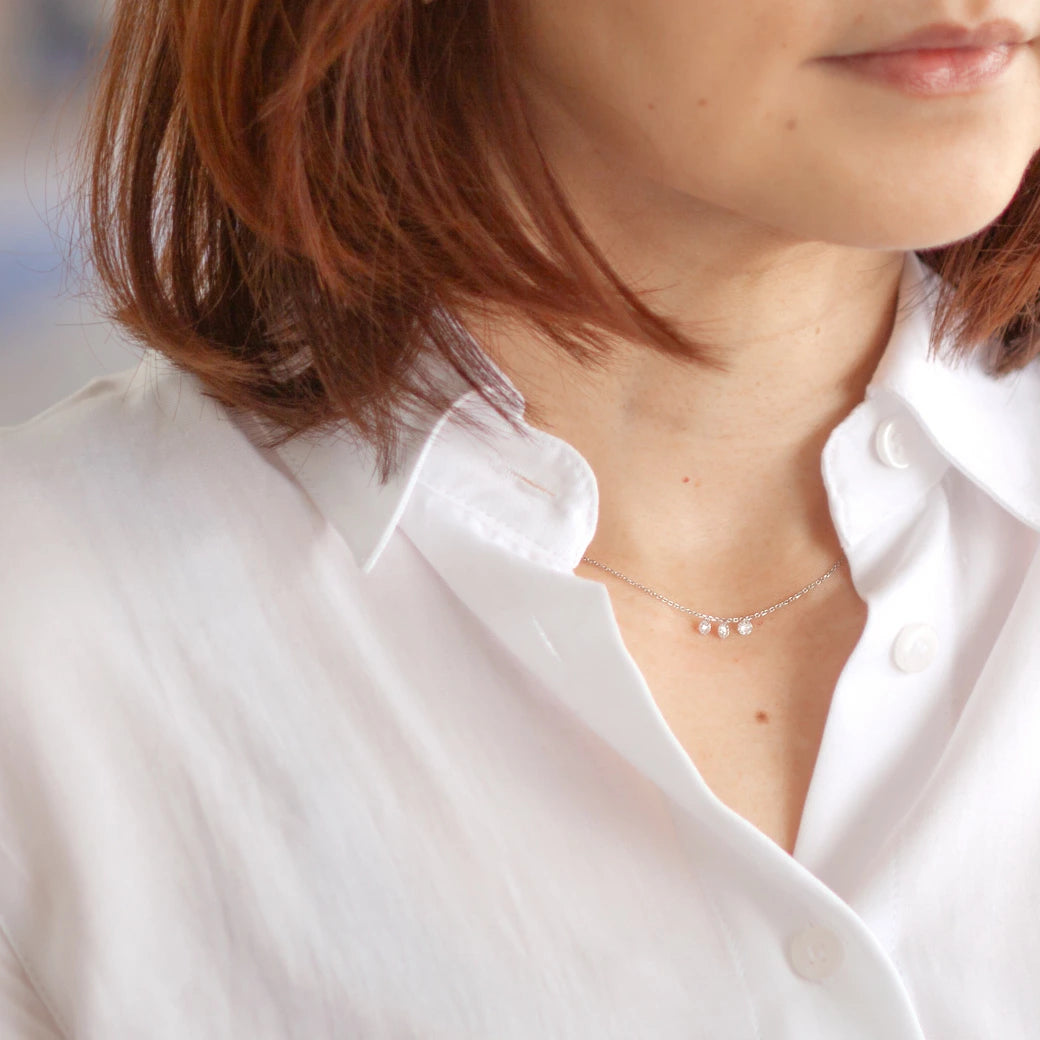 【LIMITED】【Natural】K10 レーザーホール ダイヤモンドネックレス 3石 0.3ct