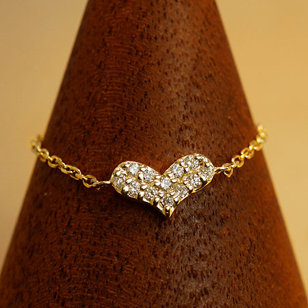 【Natural】K18 ダイヤモンドチェーンリング ハート 0.07ct