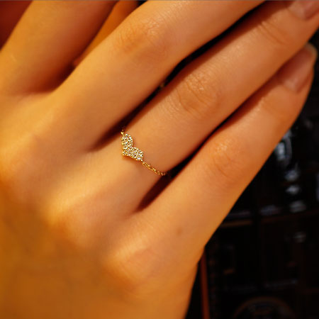 【Natural】K18 ダイヤモンドチェーンリング ハート 0.07ct