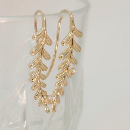 【Natural】K10 Green Leaf リーフデザイン シーダ フックピアス