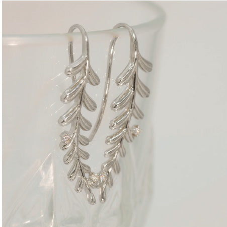 【Natural】K10 Green Leaf リーフデザイン シーダ フックピアス
