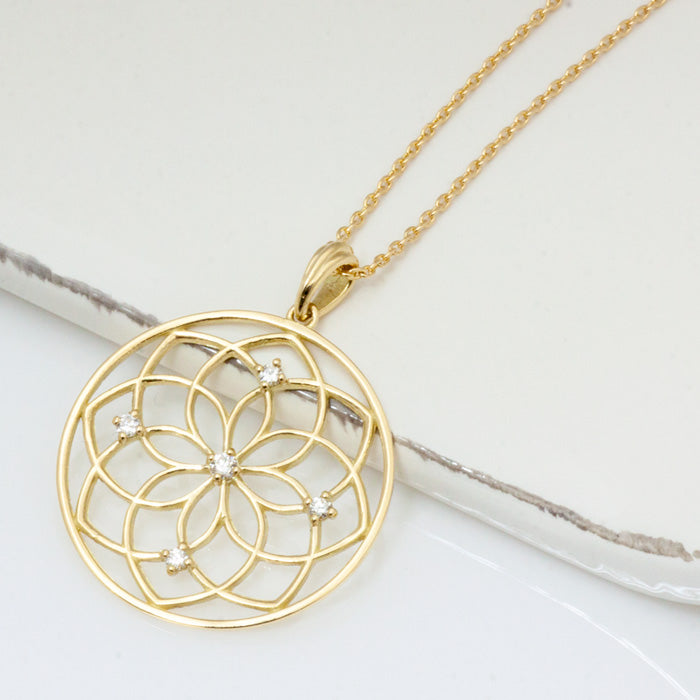 【Natural】K18 Loto ロート ダイヤモンド ペンダントトップ ロングネックレス 0.08ct