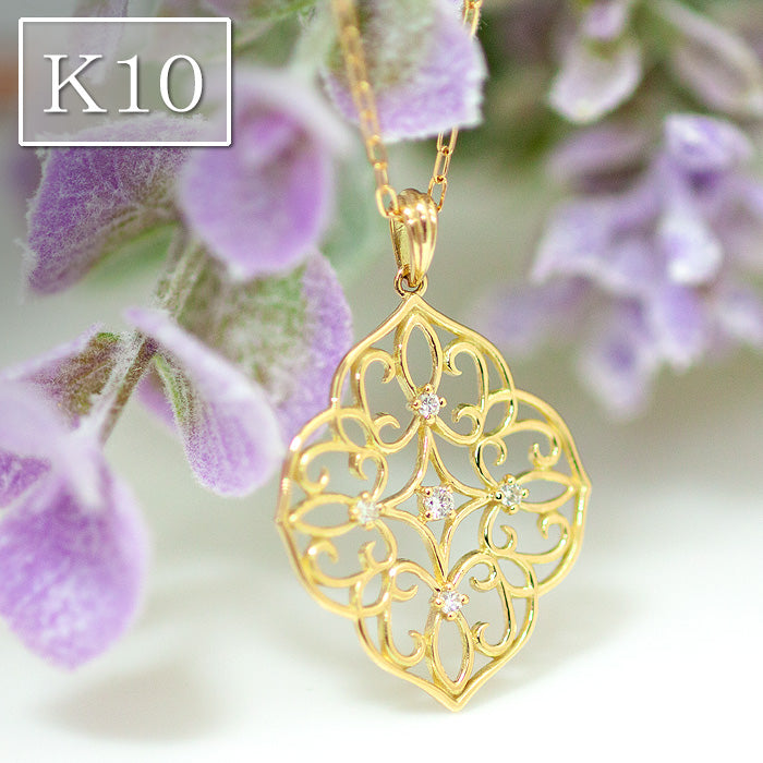 K10 リーリエ ダイヤモンド ペンダントトップ ロングネックレス 0.08ct 