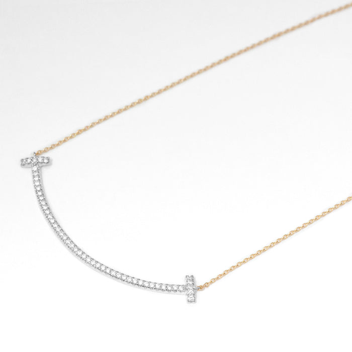 【Natural】K18 PT コンビ スマイル ラインネックレス 0.3ct
