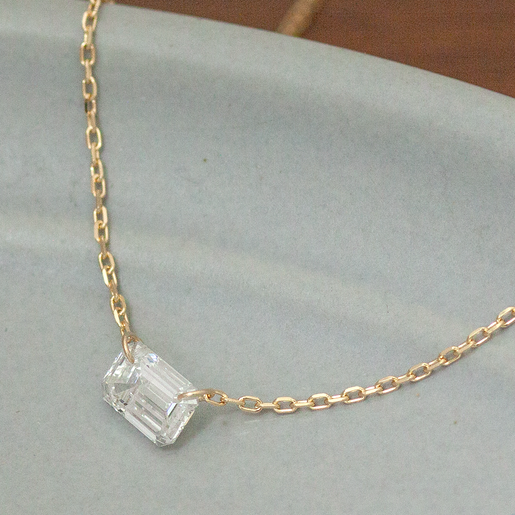 【ALTRO】Lior K10 ラボグロウンダイヤ レーザーホール エメラルドカット 0.5ct  ネックレス