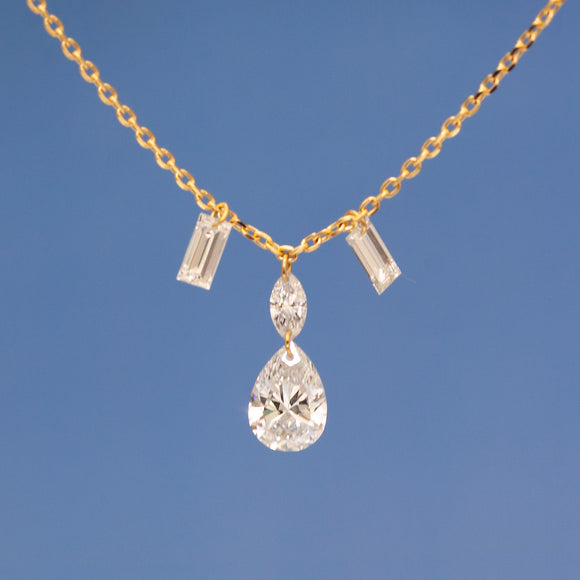 【ALTRO】Lior リオール K18 レーザーホール シャンデリア ネックレス 0.5ct ペアシェイプ バゲット ドロップデザイン GOD031NC