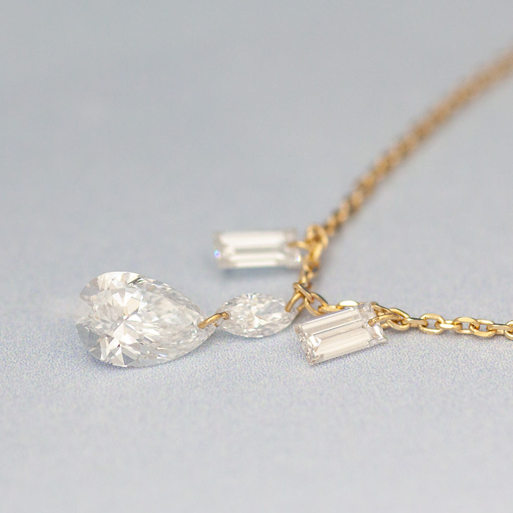 【ALTRO】Lior K18 ラボグロウンダイヤ 計0.5ct  レーザーホール ファンシーカット シャンデリア ネックレス