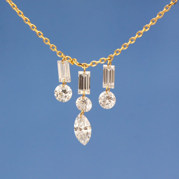 【ALTRO】Lior リオール K18 レーザーホール シャンデリア ネックレス 0.8ct マーキス バゲット ドロップデザイン GOD032NC