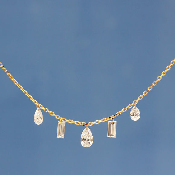 【ALTRO】Lior リオール K18 レーザーホール シャンデリア ネックレス シャンデリア ネックレス 0.57ct ペアシェイプ バゲット ラインデザイン GOD033NC