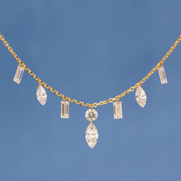 【ALTRO】Lior リオール K18 レーザーホール シャンデリア ネックレス シャンデリア ネックレス 1.0ct マーキス バゲット ラインデザイン GOD034NC