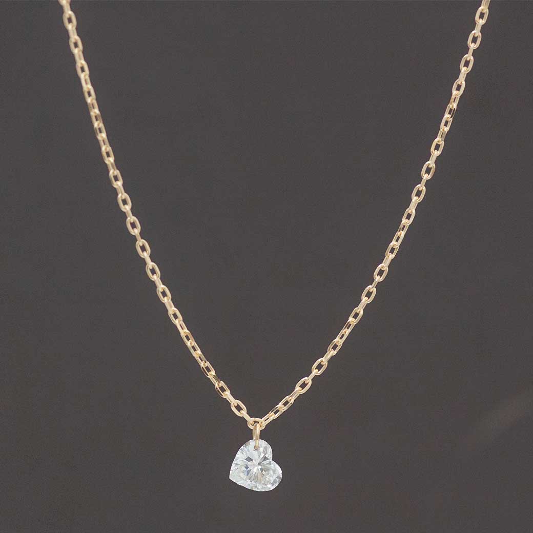 【Natural】K18 天然ダイヤモンド フレームレス ハートダイヤネックレス 0.18ct