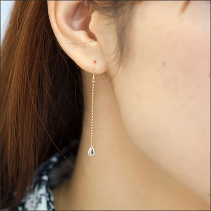 【Natural】K18 フレームレス ローズカット ペアシェイプ ダイヤモンド チェーンピアス　