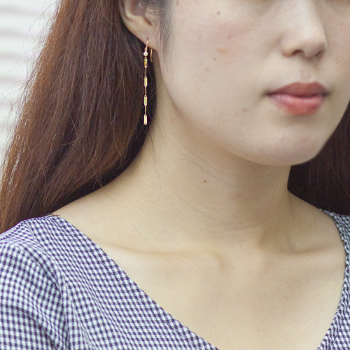 【Natural】K18 フリンジ タッセル チェーン ピアス TypeB ショート/ロング　