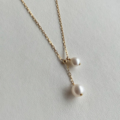 【LIMITED】Y字パールスライド式ネックレスK10　