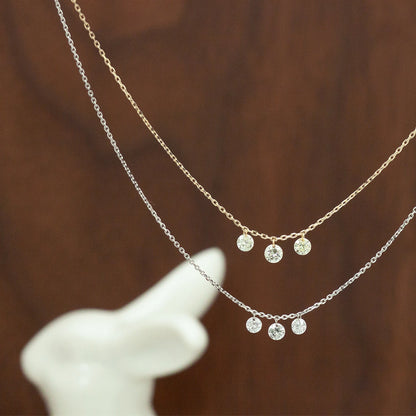 【LIMITED】【Natural】K10 レーザーホール ダイヤモンドネックレス 3石 0.3ct　
