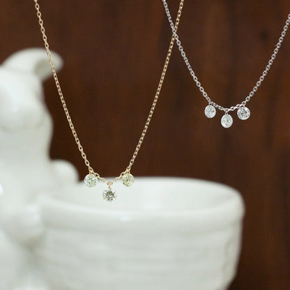 【LIMITED】【Natural】K10 レーザーホール ダイヤモンドネックレス 3石 0.3ct　