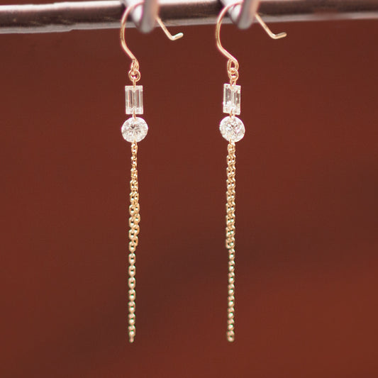 【Natural】フレームレス ダイヤモンド チェーンピアス　