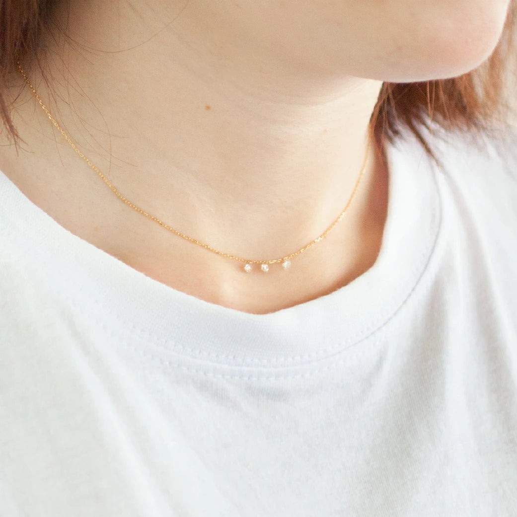 【LIMITED】【Natural】K10 レーザーホール ダイヤモンドネックレス 3石 0.3ct　