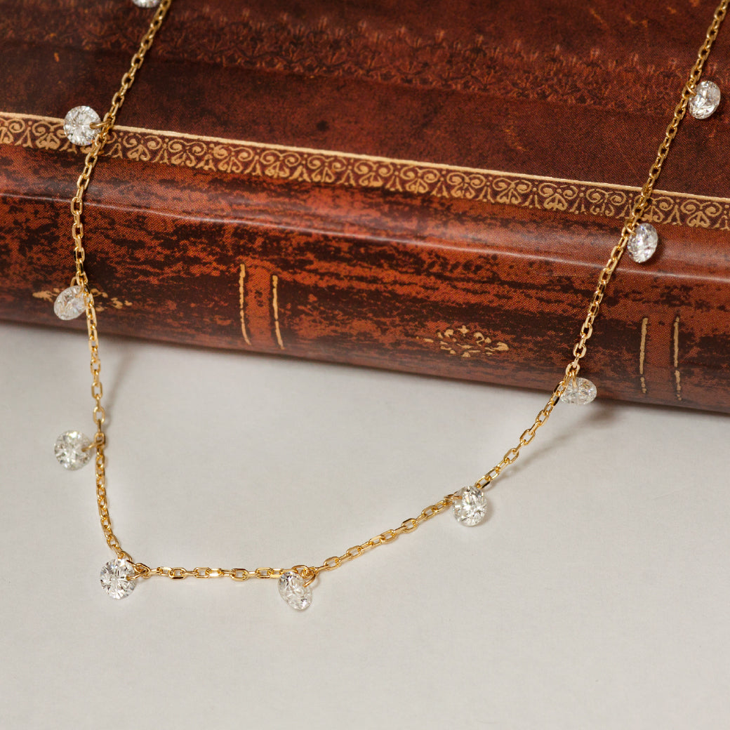 【LIMITED】【Natural】K18  フレームレスダイヤモンド シャンデリアネックレス 0.8ct