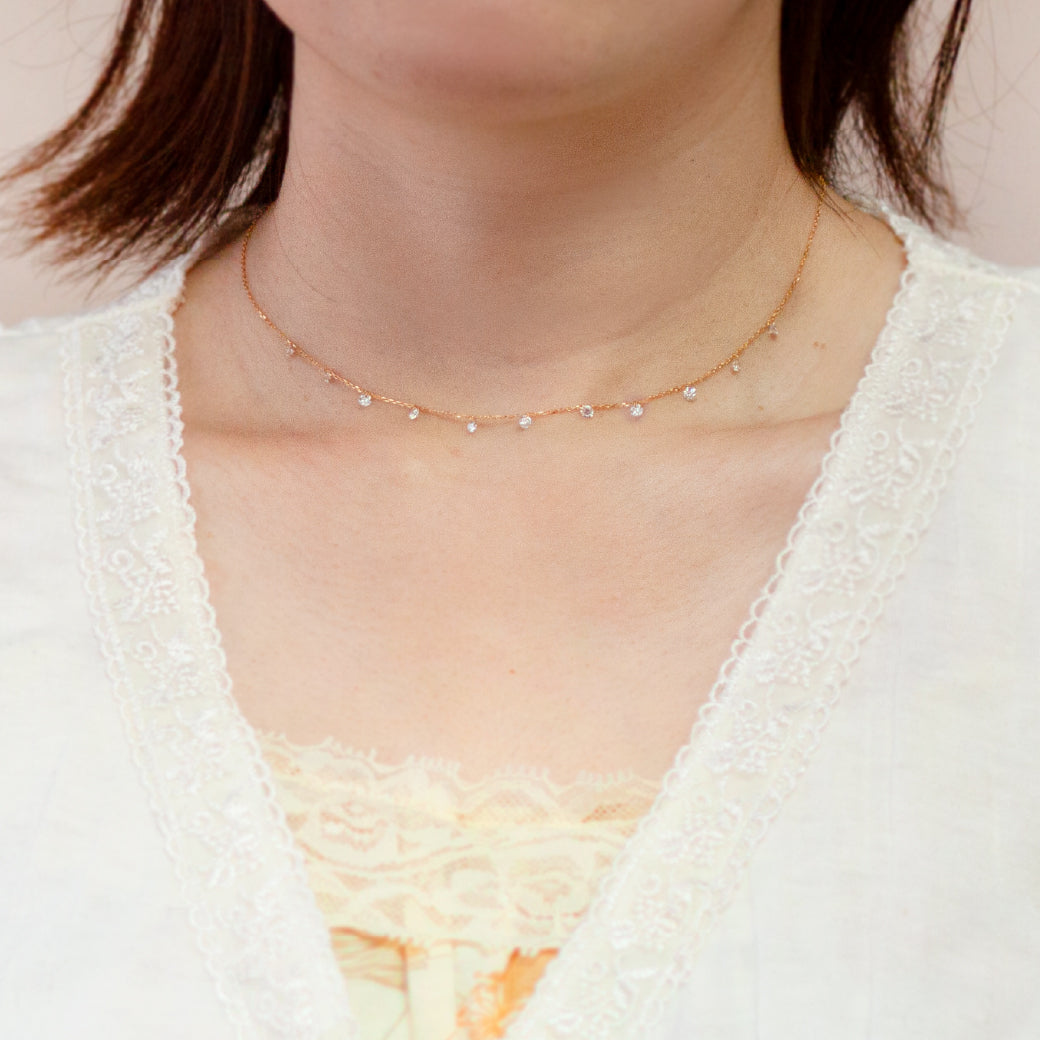 【LIMITED】【Natural】K18  フレームレスダイヤモンド シャンデリアネックレス 0.8ct
