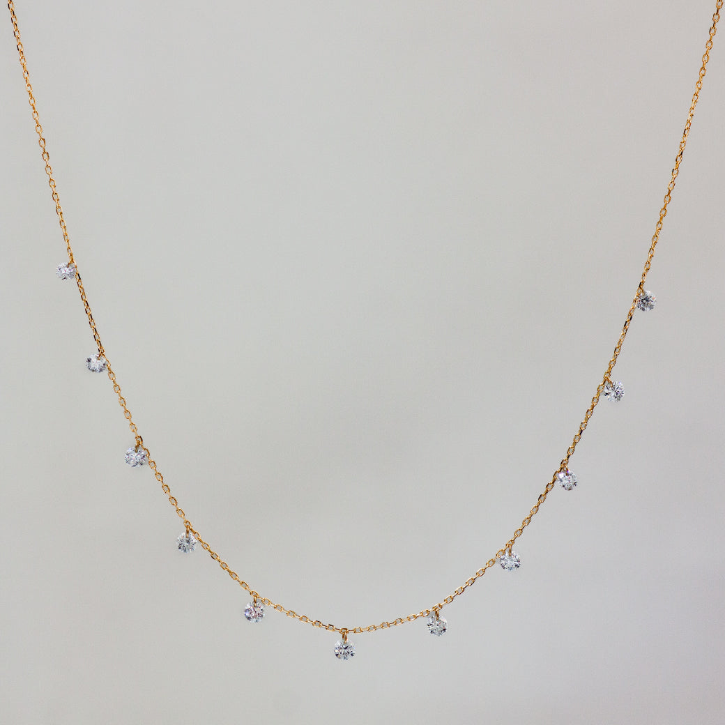 【LIMITED】【Natural】K18  フレームレスダイヤモンド シャンデリアネックレス 0.8ct