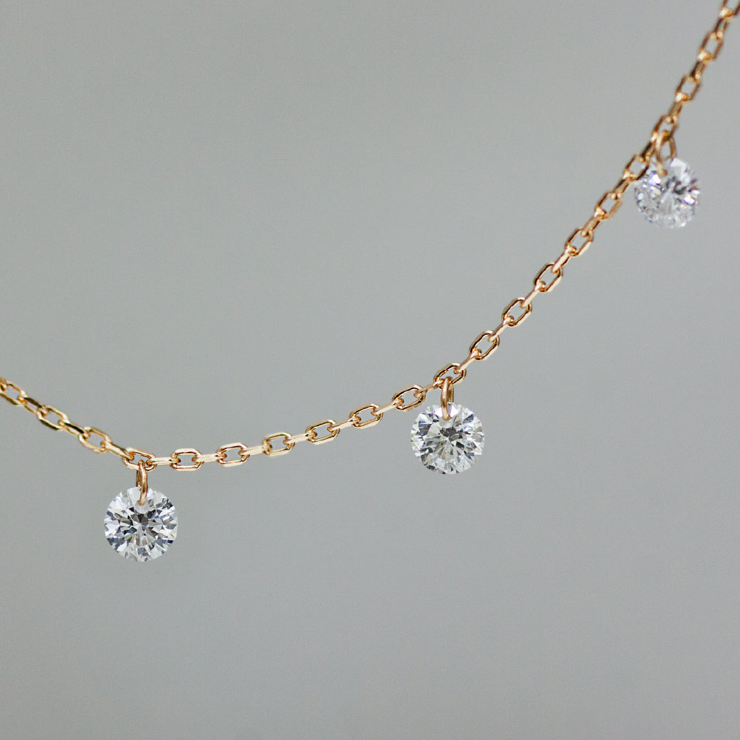 【LIMITED】【Natural】K18  フレームレスダイヤモンド シャンデリアネックレス 0.8ct