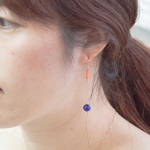 K18  ラピスラズリ　ロングフックピアス　