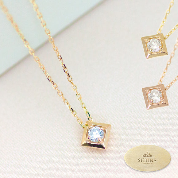 ～ mignon ～ ミニョン  K10  プチ ダイヤモンドネックレス Cube
