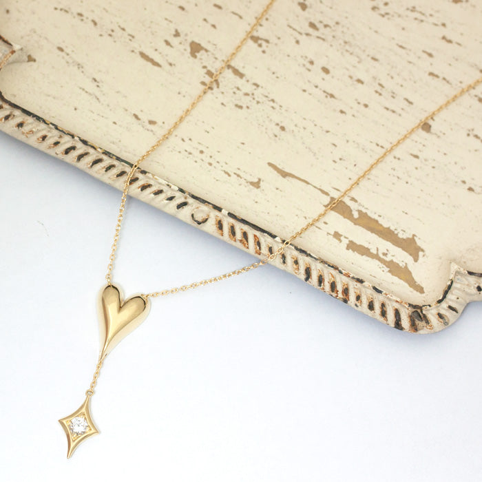 【Natural】LiLiNa K18 ハートモチーフ Y字 ダイヤモンド ロングネックレス　