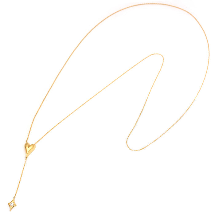 【Natural】LiLiNa K18 ハートモチーフ Y字 ダイヤモンド ロングネックレス　