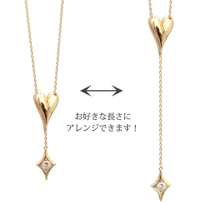 【Natural】LiLiNa K18 ハートモチーフ Y字 ダイヤモンド ロングネックレス　