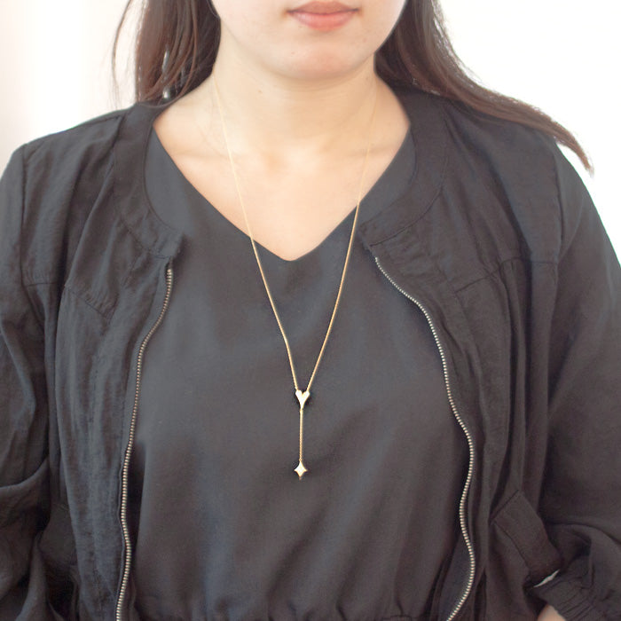 【Natural】LiLiNa K18 ハートモチーフ Y字 ダイヤモンド ロングネックレス　