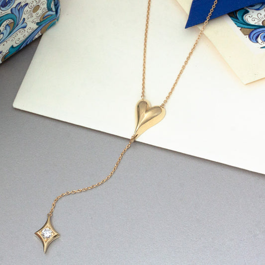 【Natural】LiLiNa K18 ハートモチーフ Y字 ダイヤモンド ロングネックレス　