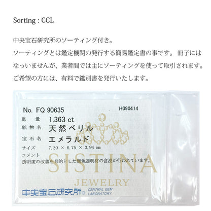 【LIMITED】【Natural】PT900 エメラルド リング 1.36ct