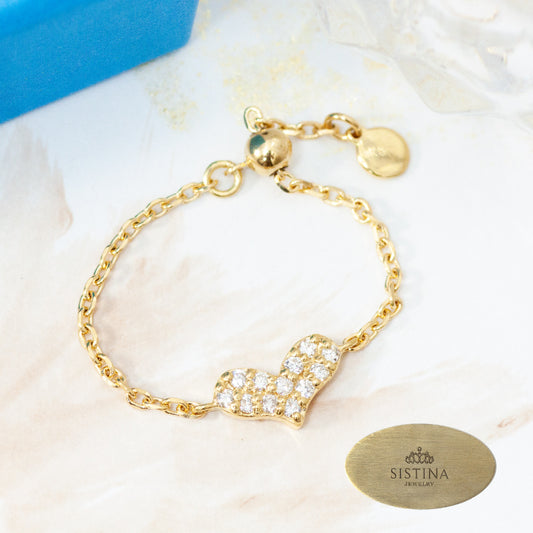 【Natural】K18  ダイヤモンドチェーンリング　ハート　0.07ct　