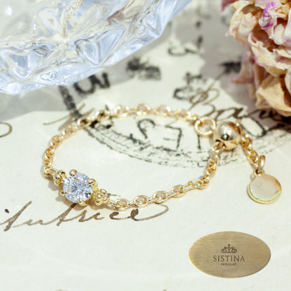 【Natural】K18  一粒ダイヤモンド チェーンリング　0.1ct　