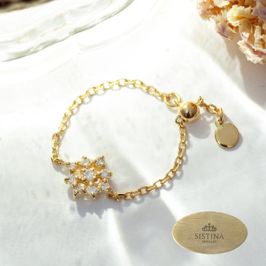 【Natural】K18  ダイヤモンドチェーンリング　スクエア　0.11ct　