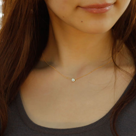 【Natural】K18 一粒ダイヤモンドネックレス 6本爪 0.3ct