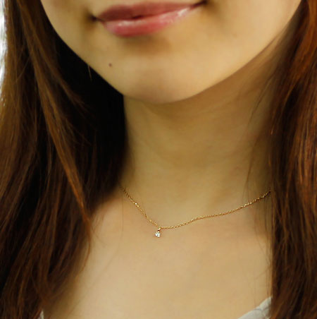 【Natural】K18  フレームレス ダイヤモンドネックレス 0.1ct　