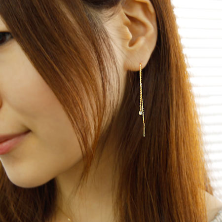 【Natural】K10  フレームレスダイヤモンド アメリカンチェーンピアス　0.16ct   0.20ct　