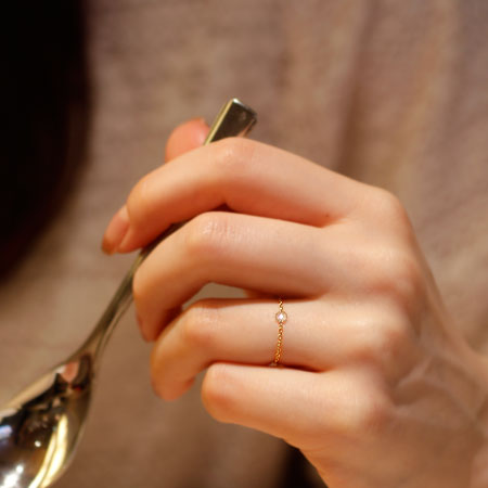 【Natural】K18 K10  ローズカットダイヤモンドチェーンリング　0.08ct　