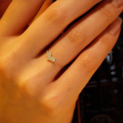 【Natural】K18  ダイヤモンドチェーンリング　ハート　0.07ct　