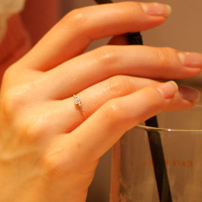 【Natural】K18  一粒ダイヤモンド チェーンリング　0.1ct　