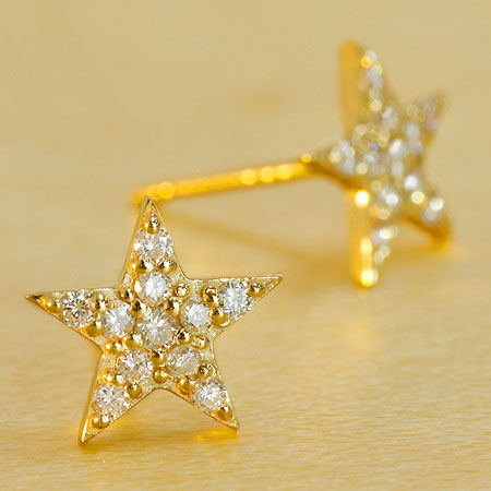 【Natural】K10 スター パヴェダイヤ ピアス 星 ダイヤモンド パヴェピアス　