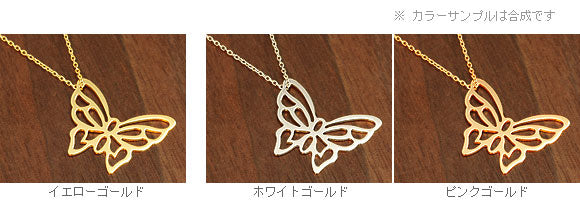 K18  レースワーク バタフライセミロングネックレス　