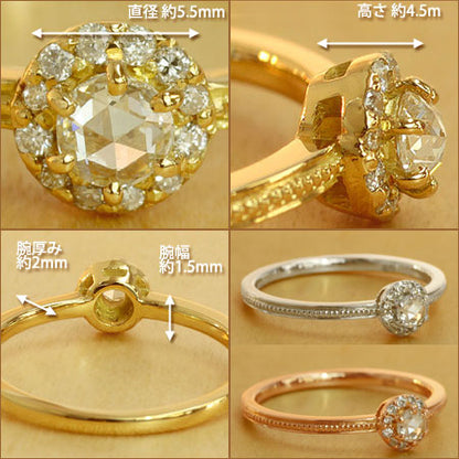 【Natural】K18 ローズカット ダイヤモンドリング Classical 0.15ct　