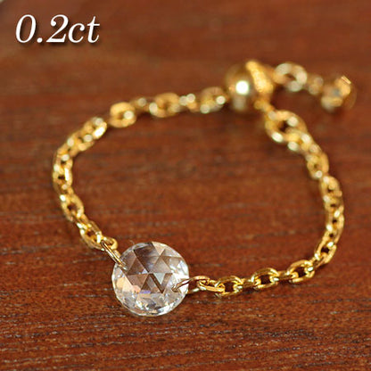 【Natural】K18  ローズカット ダイヤモンド チェーンリング　0.2ct　