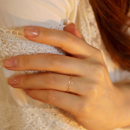 【Natural】K18  ローズカット ダイヤモンド チェーンリング　0.2ct　